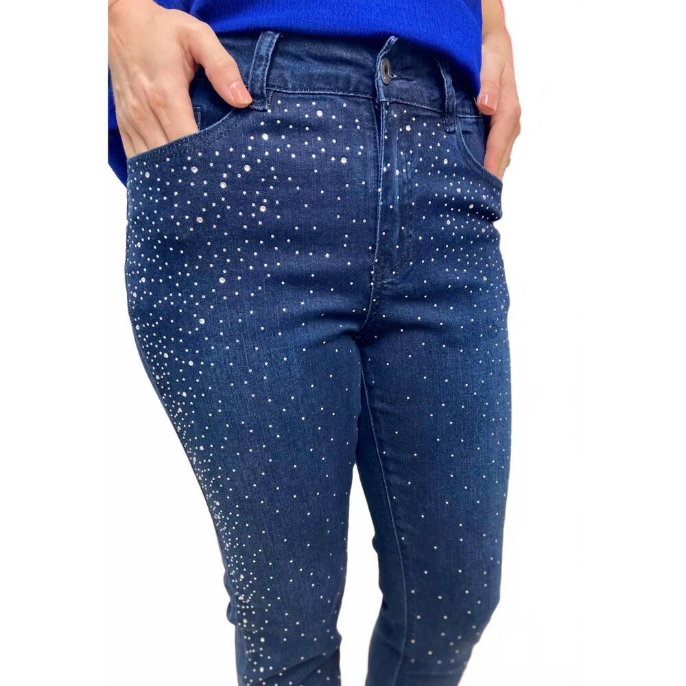 NEW PASTEL JEANS embellished front denim jeans in blue